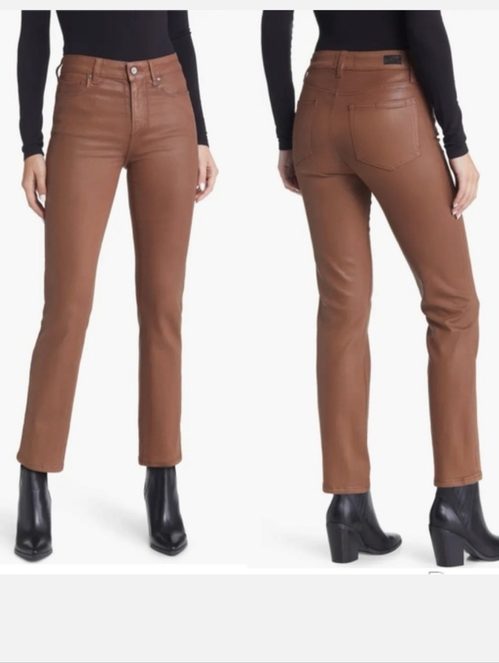 PAIGE Brown High-Rise Straight Leg Jeans